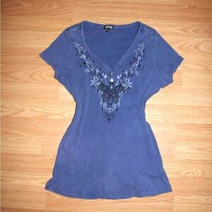 Apt. 9 Indigo Embroidered V-Neck Tee